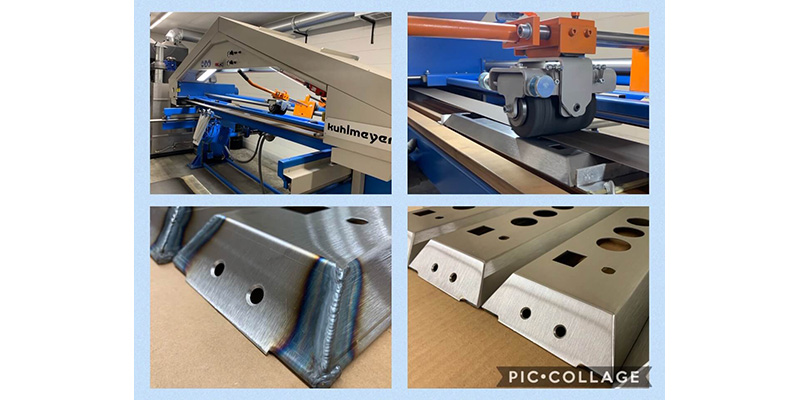 Finishing machines in action and a before and after photo of product