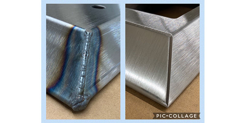 Before and after of finished edges on a sheet metal product